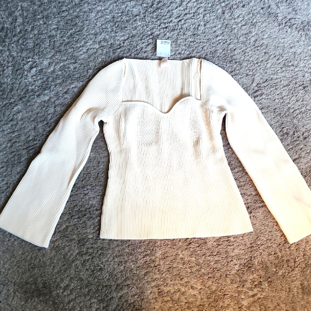 H&M Cream Ribbed Top New With Tag